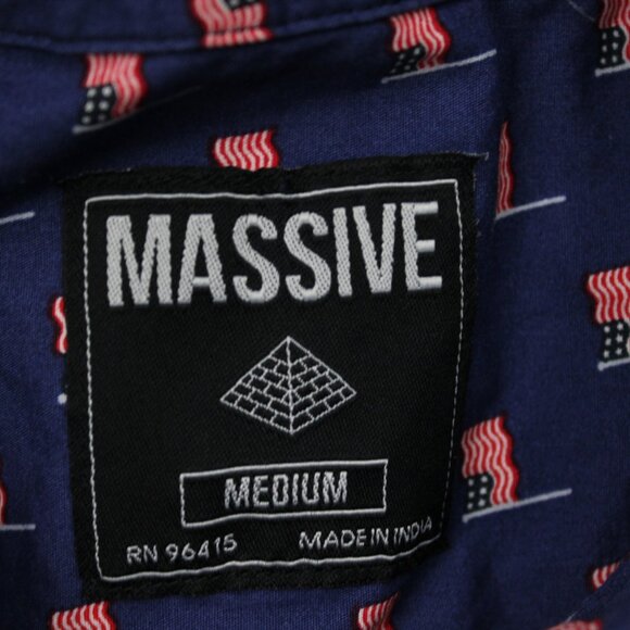 Massive USA Flag AOP Shirt Mens Medium Blue Cotton All Over Print S/S Button - Picture 7 of 12